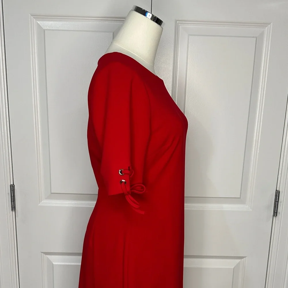 NWT Ivanka Trump Red Ruffle Hem Lace-up Sleeves Valentine’s Day Mini Dress Size4 - Picture 6 of 14